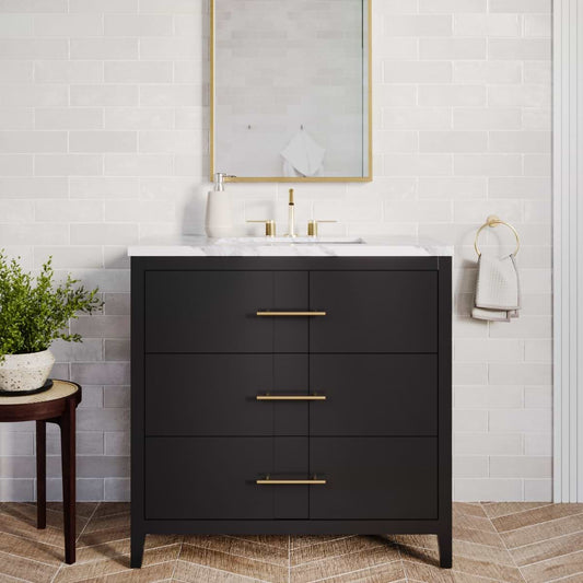 Iconic Charcoal and Gold 36" Single Vanity with Pure White Quartz Top (discontinued)