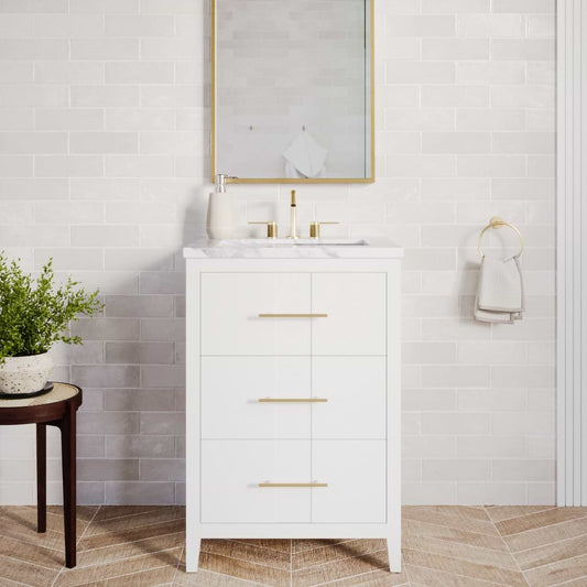 Iconic White and Silver 24" Single Vanity with Pure White Quartz Top (discontinued)
