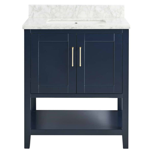 Sheraton 30" Navy Vanity with Carrara Marble Top and Ceramic Basin (discontinued)