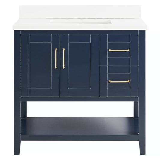 Sheraton 36" Navy Vanity with Pure White Quartz Top and Ceramic Basin (discontinued)