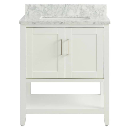 Sheraton 30" White Vanity with Carrara Marble Top and Ceramic Basin (discontinued)