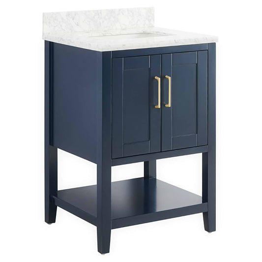 Sheraton 24" Navy Vanity with Carrara Marble Top and Ceramic Basin (discontinued)