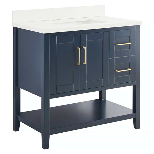 Sheraton 36" Navy Vanity with Pure White Quartz Top and Ceramic Basin (discontinued)
