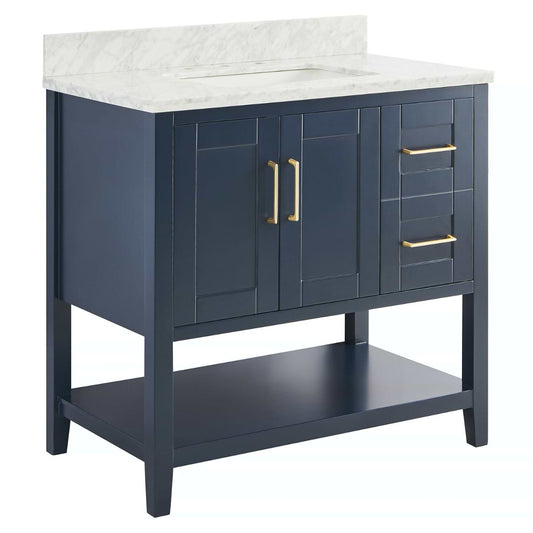 Sheraton 36" Navy Vanity with Carrara Marble Top and Ceramic Basin (discontinued)