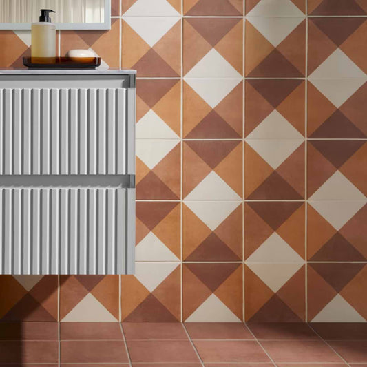GeoPrism Cement Deco Terracotta 8X8 Matte