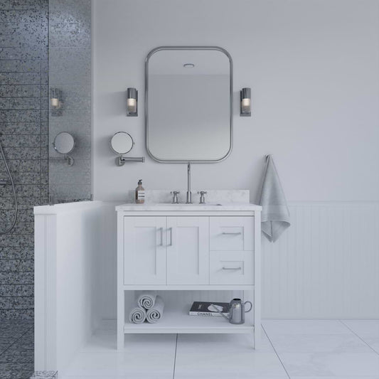 Sheraton 36" White Vanity with Carrara Marble Top and Ceramic Basin (discontinued)